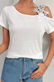 Summer Flower Lace Shoulder T-Shirt