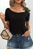 Summer Flower Lace Shoulder T-Shirt