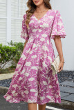 V-Neck Waist Cinched Short Sleeve Dress