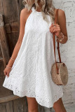 Solid Color Sleeveless Button Hanging Neck Dress