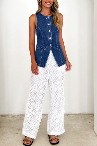 Sleeveless Waist Cinched Denim Jacket Vest
