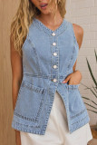 Button Up Denim Sleeveless Denim Top