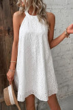 Solid Color Sleeveless Button Hanging Neck Dress