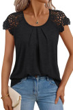 Lace Short Sleeved Round Neck Loose T-Shirt