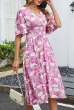 V-Neck Waist Cinched Short Sleeve Dress