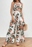 Sleeveless Printed Waist Cinching Loose Jumpsuit