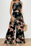 Sleeveless Printed Waist Cinching Loose Jumpsuit