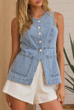 Button Up Denim Sleeveless Denim Top
