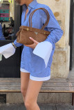 Striped Long Sleeved Shirt Shorts Two-Piece Set