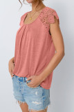 Lace Short Sleeved Round Neck Loose T-Shirt