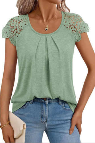 Lace Short Sleeved Round Neck Loose T-Shirt