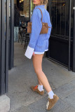 Striped Long Sleeved Shirt Shorts Two-Piece Set