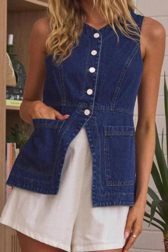 Button Up Denim Sleeveless Denim Top