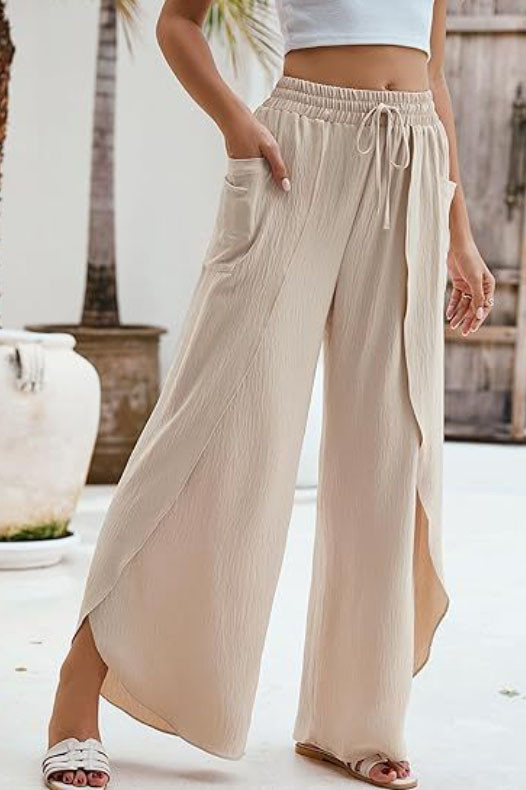 Summer Slit Drawsting Wide Leg Pants
