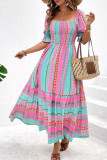 Large Size Square Neck Lantern Short Sleeved Dress