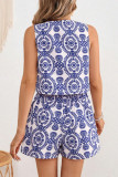 Printed V-Neck Vest Shorts Two-Piece Set