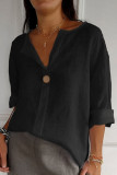Large Size V-Neck Button Loose T-Shirt