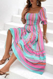 Large Size Square Neck Lantern Short Sleeved Dress