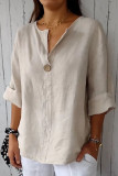 Large Size V-Neck Button Loose T-Shirt
