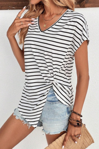 Striped V-Neck Short Sleeved T-Shirt