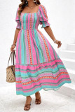 Large Size Square Neck Lantern Short Sleeved Dress