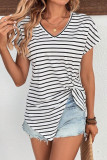 Striped V-Neck Short Sleeved T-Shirt