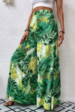 High Waisted Pleated Floral Chiffon Wide Leg Pants