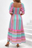 Large Size Square Neck Lantern Short Sleeved Dress