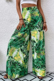 High Waisted Pleated Floral Chiffon Wide Leg Pants