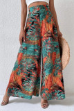 High Waisted Pleated Floral Chiffon Wide Leg Pants