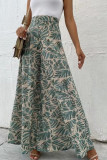 High Waisted Pleated Floral Chiffon Wide Leg Pants