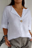 Large Size V-Neck Button Loose T-Shirt