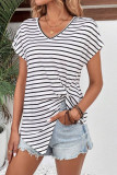 Striped V-Neck Short Sleeved T-Shirt
