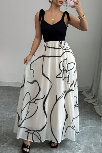 Printed V-Neck Patchwork Sleeveless Dress