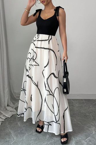 Printed V-Neck Patchwork Sleeveless Dress