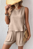 Solid Color Sleeveless Shirt Shorts Two-Piece Set