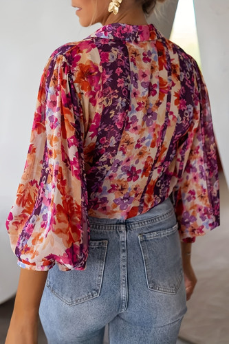 Flower Printed Lantern Long Sleeved Shirt