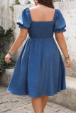 Square Neck Pleated Short Sleeved Dress