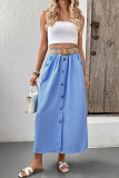 High Waisted Button Pocket Skirt With Waist Belt