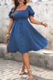 Square Neck Pleated Short Sleeved Dress