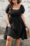Square Neck Pleated Short Sleeved Dress