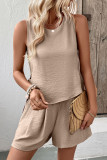 Solid Color Sleeveless Shirt Shorts Two-Piece Set