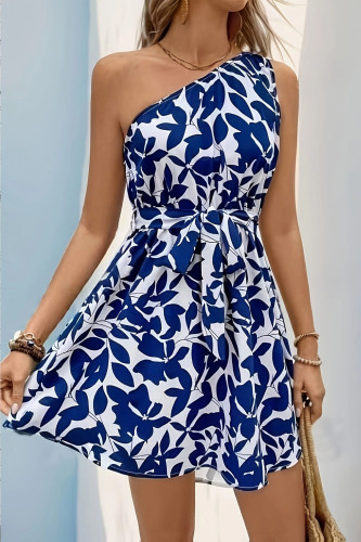 Printed Sleeveless Sloping Shoulder Dress