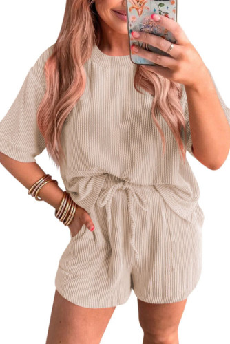 Round Neck Short Sleeved T-Shirt Shorts Two-Piece Set