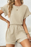 Ruffled Short Sleeved Shirt Shorts Two-Piece Set