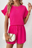 Ruffled Short Sleeved Shirt Shorts Two-Piece Set