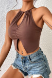 Solid Color Sleeveless Backless Halter Vest