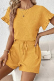 Ruffled Short Sleeved Shirt Shorts Two-Piece Set