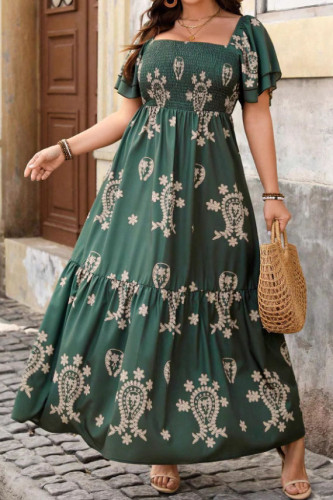 Retro Double-Layer Ruffled Sleeve Square Neck Dress