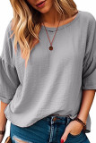 Solid Color Round Neck Seven Quarter Sleeve T-Shirt
